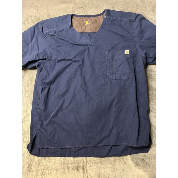 Carhartt Scrub Top Mens Large Blue Short Sleeve‎ V Neck Medical Nurse Pockets - Picture 1 of 3
